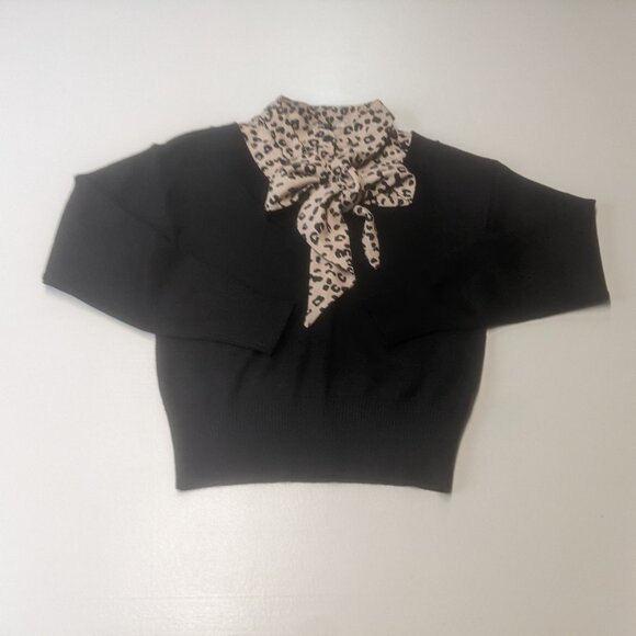 NWT River Island Size *8 (XS) Black Sweater w/ Leopard Dickie and Attached Scarf - Picture 14 of 14